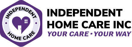 Independent Home Care Logo with image of a purple heart, shaped like a house. Text: Independent Home Care, Inc. Your Care. Your Way.
